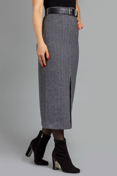 Теплая юбка-годе с рисунком «ёлочка» на ремне Mirolia 971 серый - фото 2