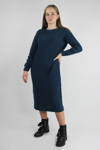 Платье миди из вязки шерсть на каждый день демисезон Полесье С4758-21 1С1118-Д43 170 каспийский - фото 1