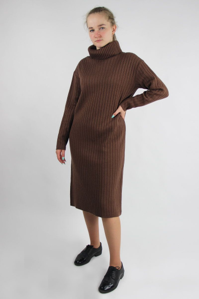 Платье прямого силуэта из вязки шерсть демисезон Полесье С4767-21 1С1059-Д43 164 коньяк - фото 3