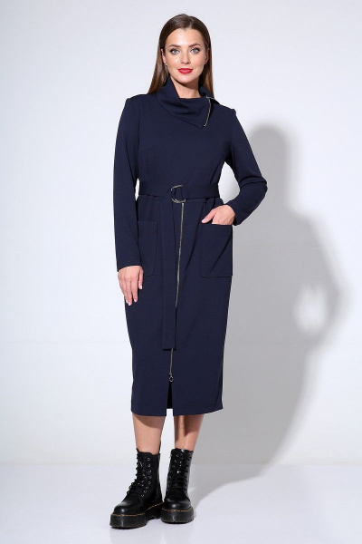 Демисезонное платье из трикотажа с длиной 115 см Liona Style 670 темно-синий - фото 1