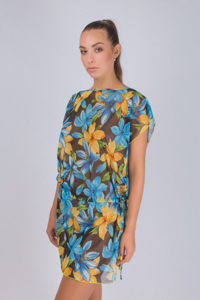 Летняя женская туника из шифона с кулисами и разрезами Verally 423-1 гаваи - фото 2