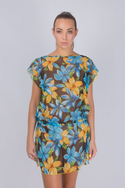 Летняя женская туника из шифона с кулисами и разрезами Verally 423-1 гаваи - фото 1