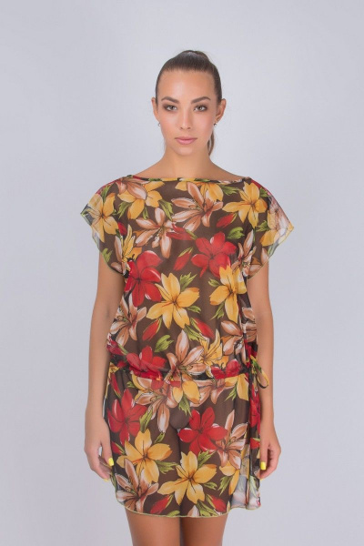 Летняя женская туника из шифона с принтованной сеткой Verally 423-1 тропики - фото 2