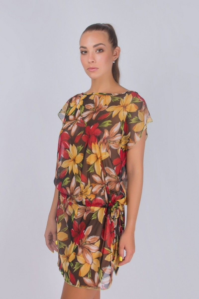 Летняя женская туника из шифона с принтованной сеткой Verally 423-1 тропики - фото 1