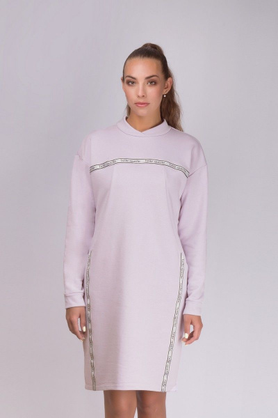 Фиолетовое платье с кокеткой и рукавом со спущенным плечом Verally 436-1 сиреневый - фото 2