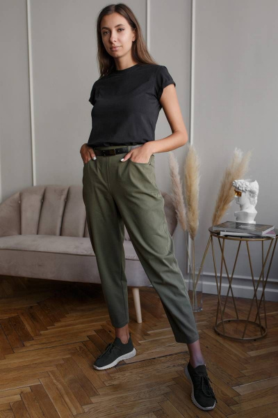 Брюки демисезонные из хлопка с резинкой и шлевками Madech 21182 болотный - фото 1