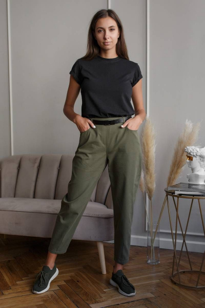 Брюки демисезонные из хлопка с резинкой и шлевками Madech 21182 болотный - фото 2