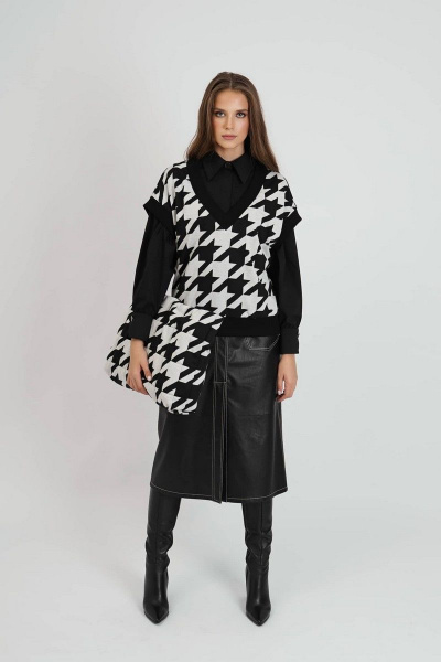 Трикотажный джемпер мультиколор и черный Motif 1607 - фото 2