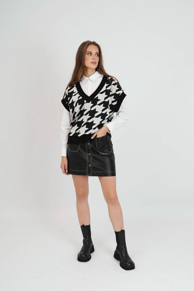 Трикотажный джемпер мультиколор и черный Motif 1607 - фото 1