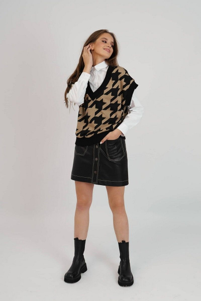 Трикотажный джемпер мультиколор и черный Motif 1607а - фото 3