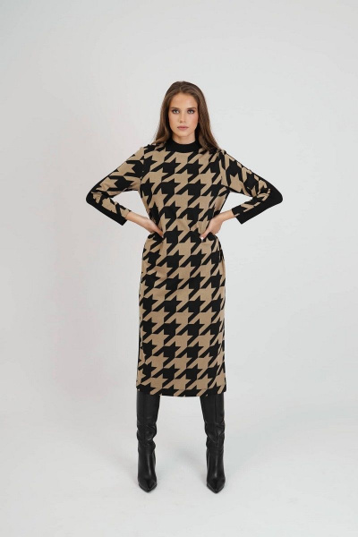 Бежевое платье на каждый день из трикотажа Motif 1606 беж - фото 1