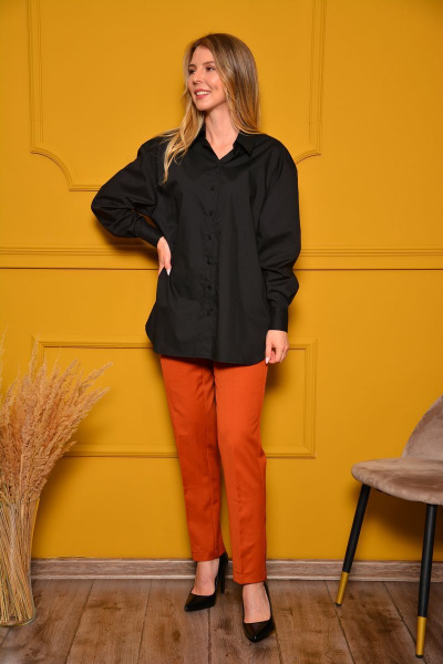 Черная рубашка мужского кроя из текстиля без вытачек LM CO604 - фото 2