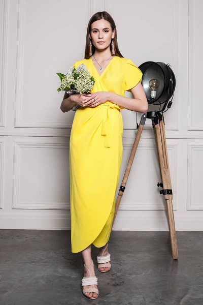 Летнее длинное платье-тюльпан с поясом ARTiMODA 320-09 желтый - фото 4