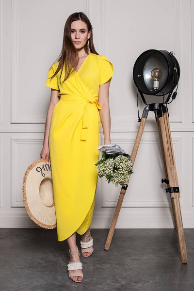 Летнее длинное платье-тюльпан с поясом ARTiMODA 320-09 желтый - фото 1