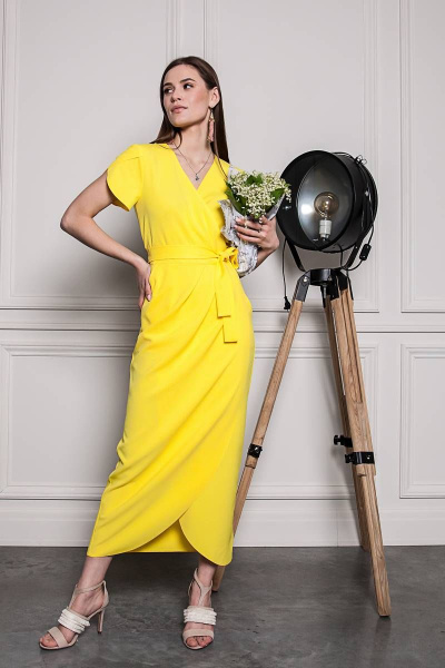 Летнее длинное платье-тюльпан с поясом ARTiMODA 320-09 желтый - фото 2