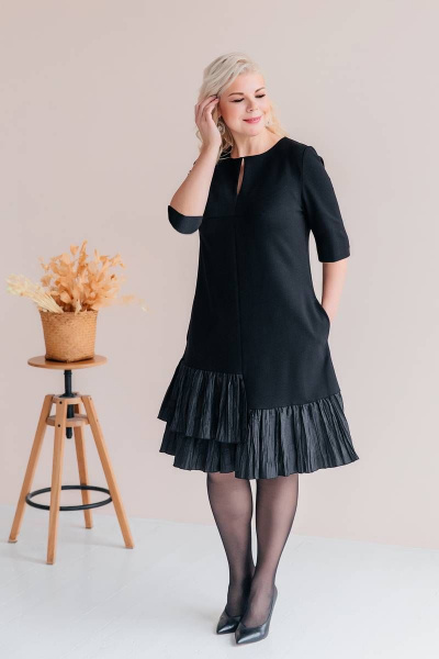 Платье трапеция с рукавом 3/4 и молнией на спинке ASV 2438 черный - фото 9