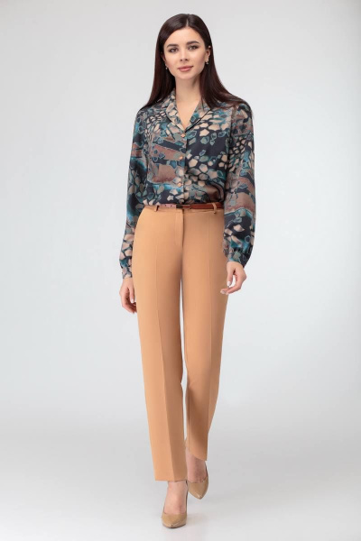 Блузка женская прямого силуэта из текстиля Swallow 343 зеленый_принт_камушки - фото 4