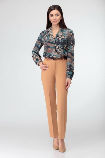 Блузка женская прямого силуэта из текстиля Swallow 343 зеленый_принт_камушки - фото 2