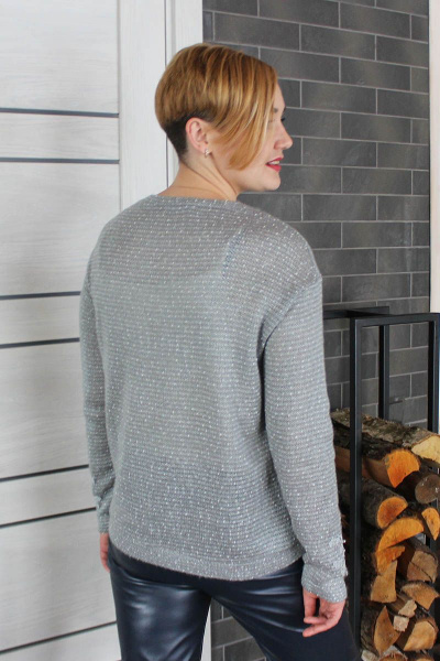 Демисезонный серый вязаный джемпер с капюшоном Condra 16121 серый-молочный - фото 2