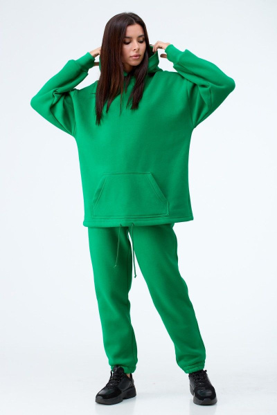 Зеленый спортивный костюм из хлопка с капюшоном и карманами Anelli 976 зеленый - фото 11