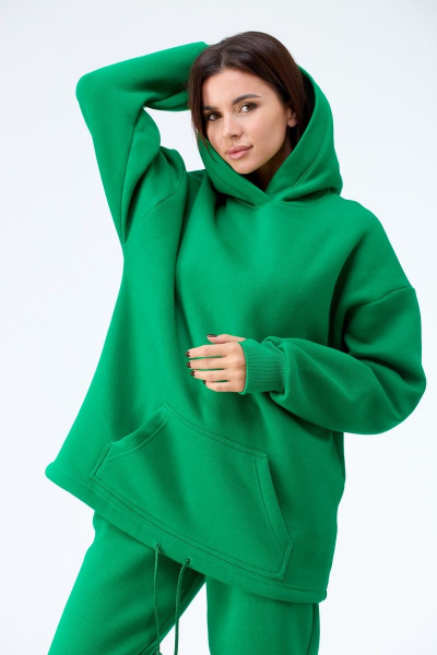Зеленый спортивный костюм из хлопка с капюшоном и карманами Anelli 976 зеленый - фото 7