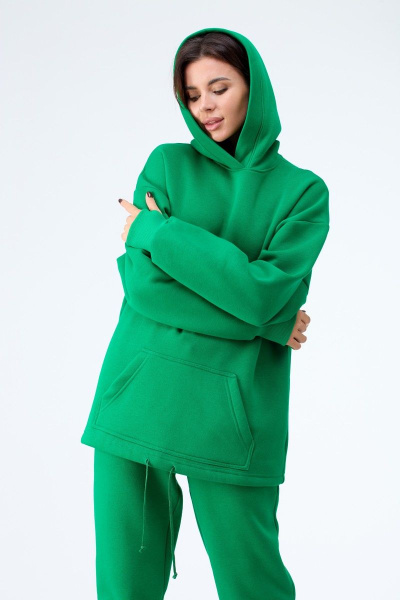Зеленый спортивный костюм из хлопка с капюшоном и карманами Anelli 976 зеленый - фото 6