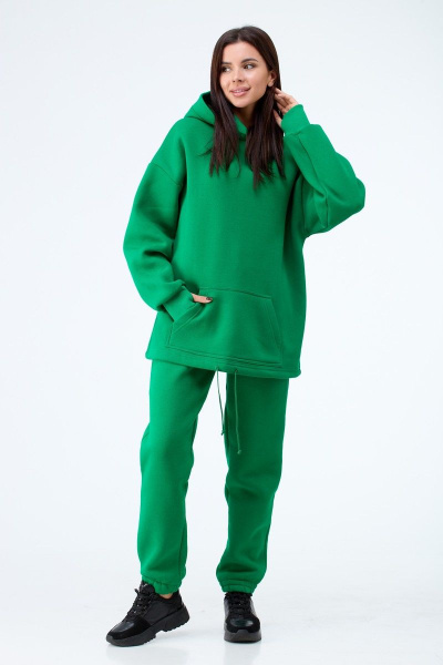 Зеленый спортивный костюм из хлопка с капюшоном и карманами Anelli 976 зеленый - фото 2
