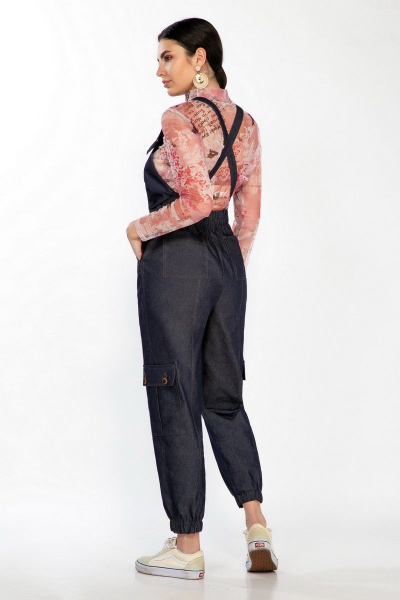 Джинсовый комбинезон с джемпером в стиле casual LaKona 11387 синий_с_розовым - фото 2