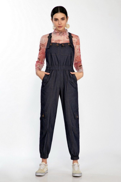 Джинсовый комбинезон с джемпером в стиле casual LaKona 11387 синий_с_розовым - фото 1