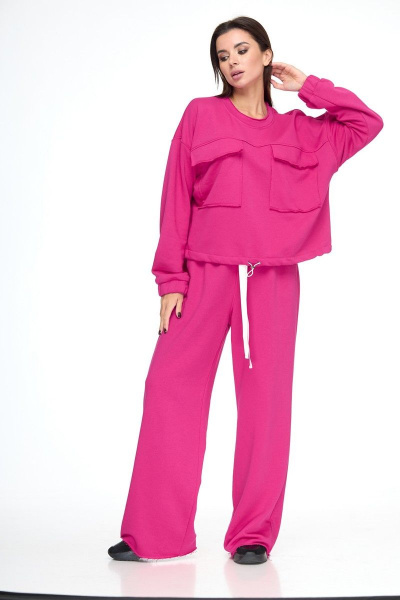 Спортивный костюм из трикотажа с карманами для дневного стиля Anelli 1143 фуксия - фото 7
