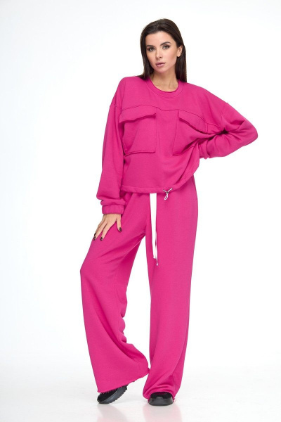 Спортивный костюм из трикотажа с карманами для дневного стиля Anelli 1143 фуксия - фото 1