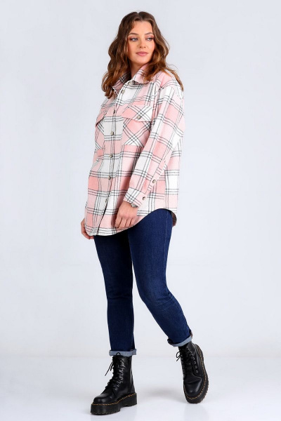 Стильная клетчатая рубашка с накладными карманами и прорезными манжетами Таир-Гранд 62407 розовый - фото 5