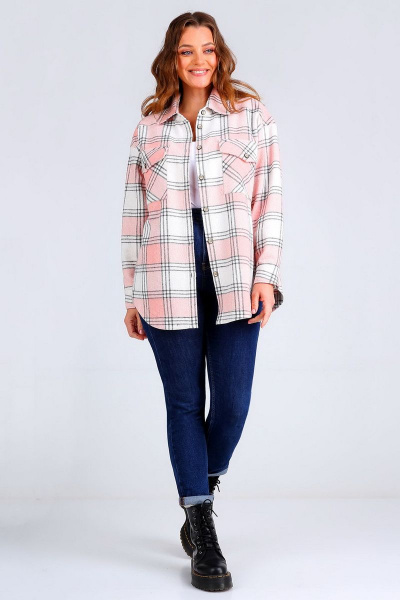 Стильная клетчатая рубашка с накладными карманами и прорезными манжетами Таир-Гранд 62407 розовый - фото 2