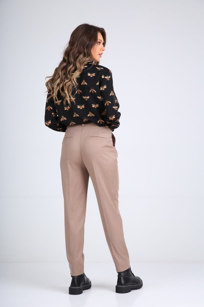 Деловые брючные классические брюки с карманами и стрелками SandyNa 130204 песочно-коричневый - фото 6