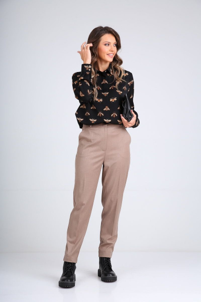 Деловые брючные классические брюки с карманами и стрелками SandyNa 130204 песочно-коричневый - фото 5
