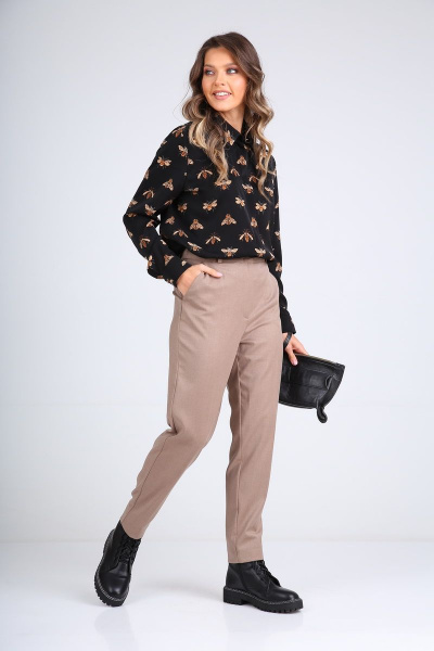 Деловые брючные классические брюки с карманами и стрелками SandyNa 130204 песочно-коричневый - фото 4