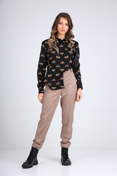 Деловые брючные классические брюки с карманами и стрелками SandyNa 130204 песочно-коричневый - фото 3