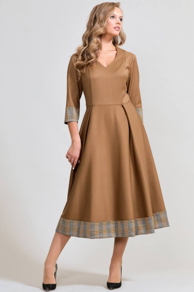 Платье демисезонное с талиевыми вытачками и карманами Teffi Style L-1585 золотой - фото 3