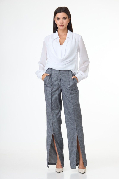 Брюки с высокой посадкой и разрезами в стиле кэжуал Anelli 1101 серый - фото 1