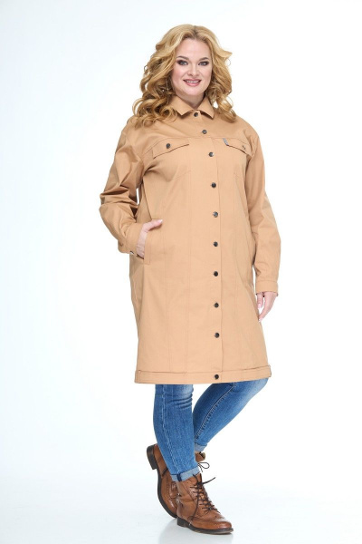 Джинсовый жакет с карманами, коричневый, демисезон Anelli 1113 карамель - фото 2