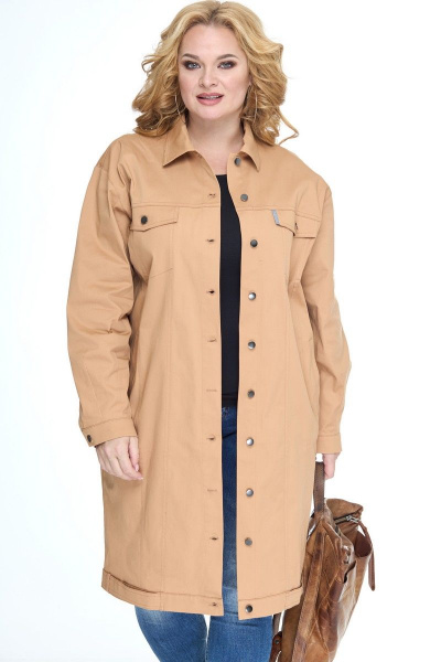 Джинсовый жакет с карманами, коричневый, демисезон Anelli 1113 карамель - фото 1