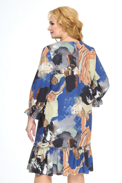 Платье с акварельным принтом и рюшей, длина миди Anelli 1139 мультиколор - фото 7