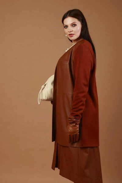 Демисезонный кардиган из трикотажа и экокожи с горизонтальными подрезами Femme & Devur 30481 1.11BF(170) - фото 4