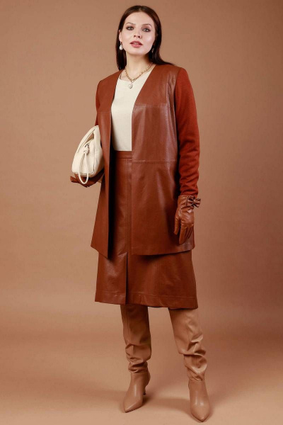 Демисезонный кардиган из трикотажа и экокожи с горизонтальными подрезами Femme & Devur 30481 1.11BF(170) - фото 2