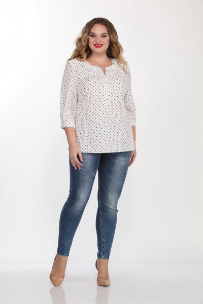 Белая блузка из вискозы с длинным рукавом и кокеткой Ga-Ta Style 1601/3 - фото 1