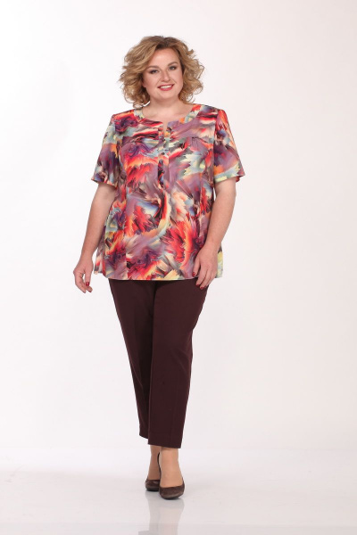 Мультиколорная блузка из вискозы с коротким рукавом и кокеткой Ga-Ta Style 1601/5 - фото 1