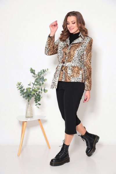 Уютный женский меховой жакет и кюлоты из плотной ткани Fortuna ШЖ 175 рыжий_с_бежевым - фото 1