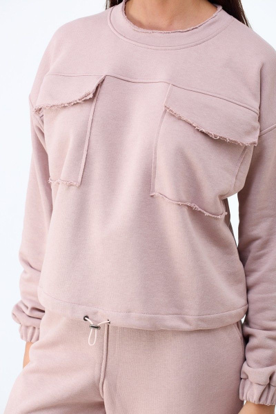 Костюм свитшот и брюки в стиле оверсайз с открытыми срезами Anelli 1143 пудра - фото 9