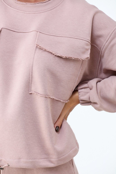 Костюм свитшот и брюки в стиле оверсайз с открытыми срезами Anelli 1143 пудра - фото 8