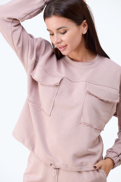 Костюм свитшот и брюки в стиле оверсайз с открытыми срезами Anelli 1143 пудра - фото 7